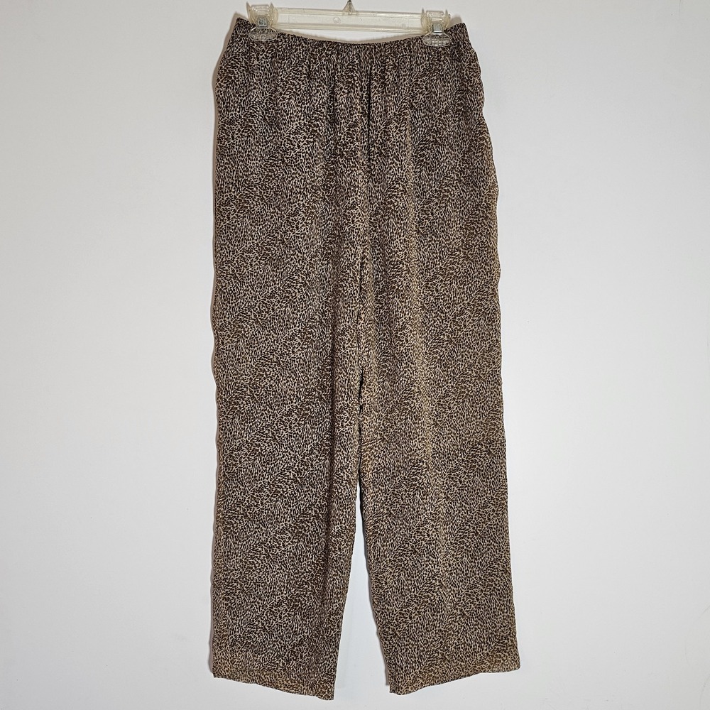 SILKS by ISC Pants Womens Medium Brown Leopard Print Lined Elastic Waist Flowy M